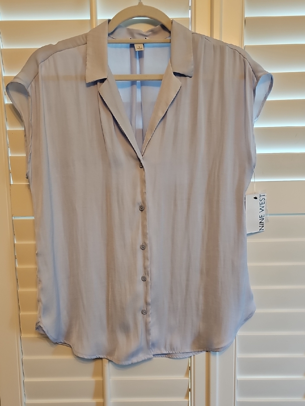 Nine West Pale Blue Short Sleeve Button-Front Shirt